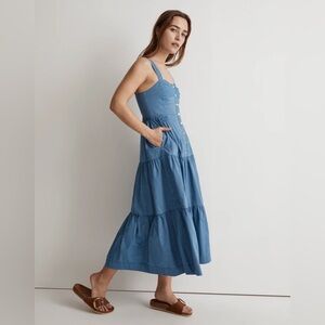 Madewell Blue Button Front Tiered Midi Dress size 00